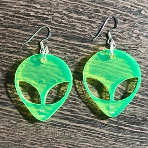 Fluorescent Green Alien Earrings